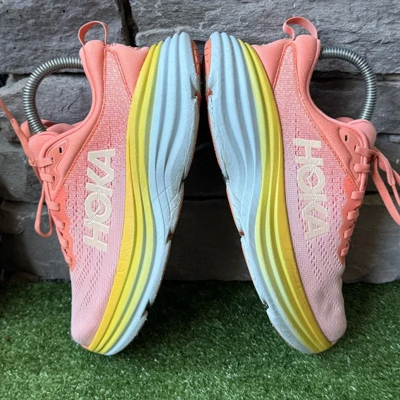 Hoka One One Pink and Yellow Sneakers - Picture 7 of 10